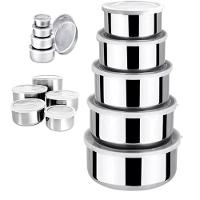 Kit 5 Potes Tigelas Inox Guarda Alimento Bowl Saladeira Jogo Vasilha Com Tampa - 2