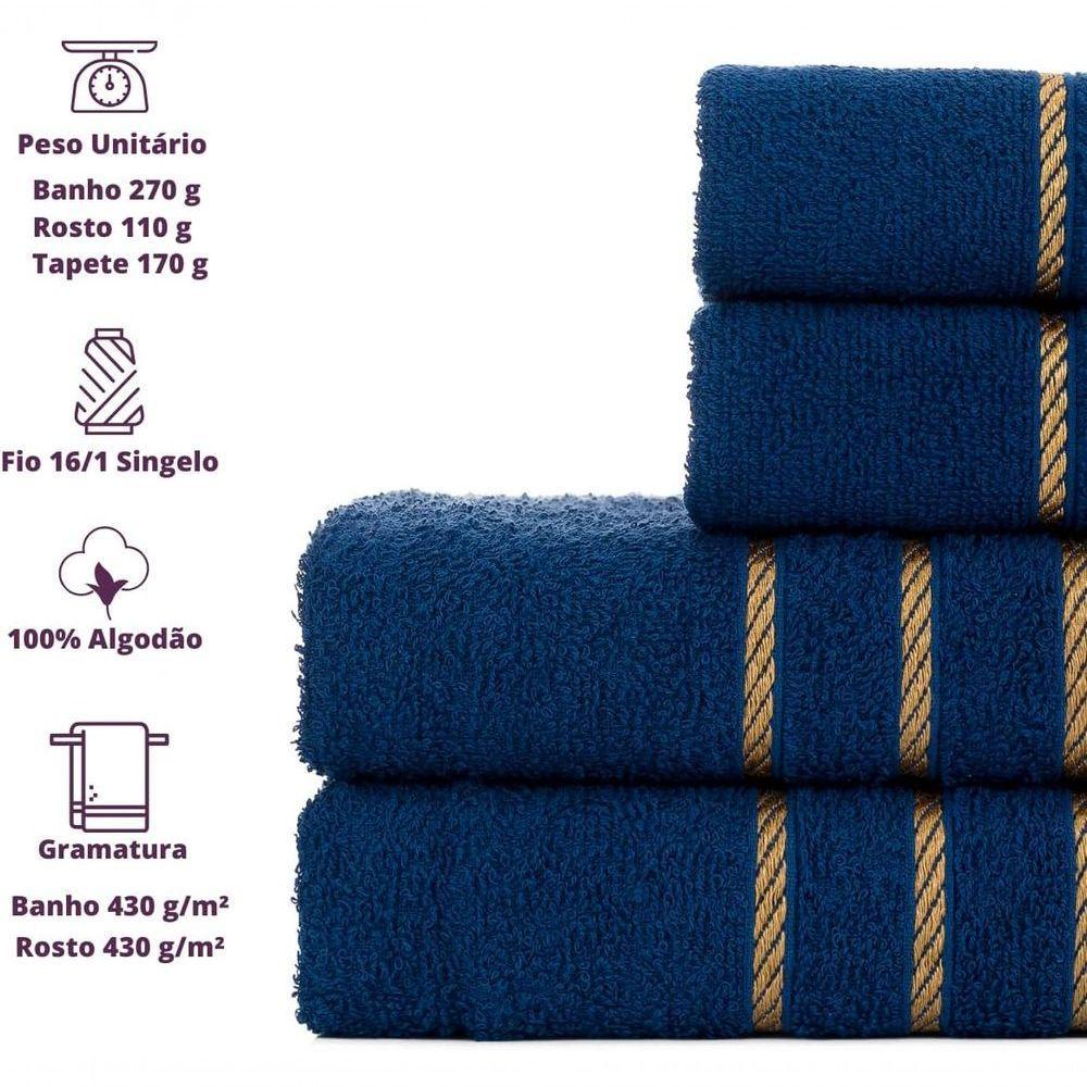 Jogo De Toalha 2 Banho + 2 Rosto Montreal 100% Algodão Alta Absorção Azul Marinho - 3