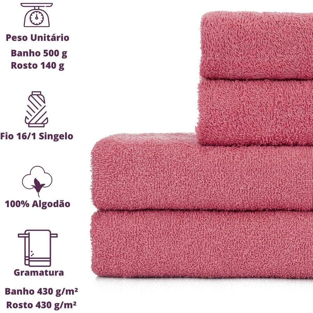 Jogo De Toalhas De Banho 4 Peças 100% Algodão Alta Absorção (2 Banho + 2 Rosto ) Padrão Rosê - 2