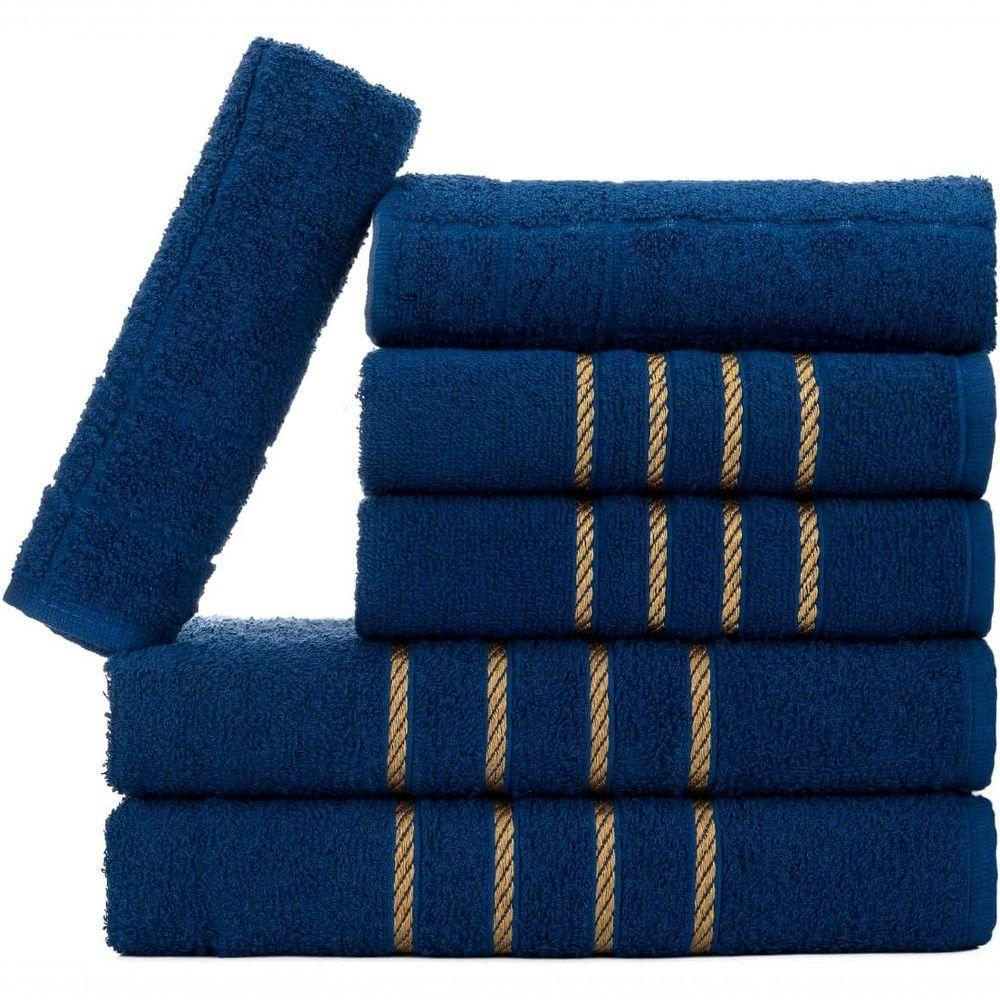 Jogo De Toalha Montreal 2 Banhão + 2 Rosto + 2 Tapete Piso Luxuoso 100% Algodão Azul Marinho - 1