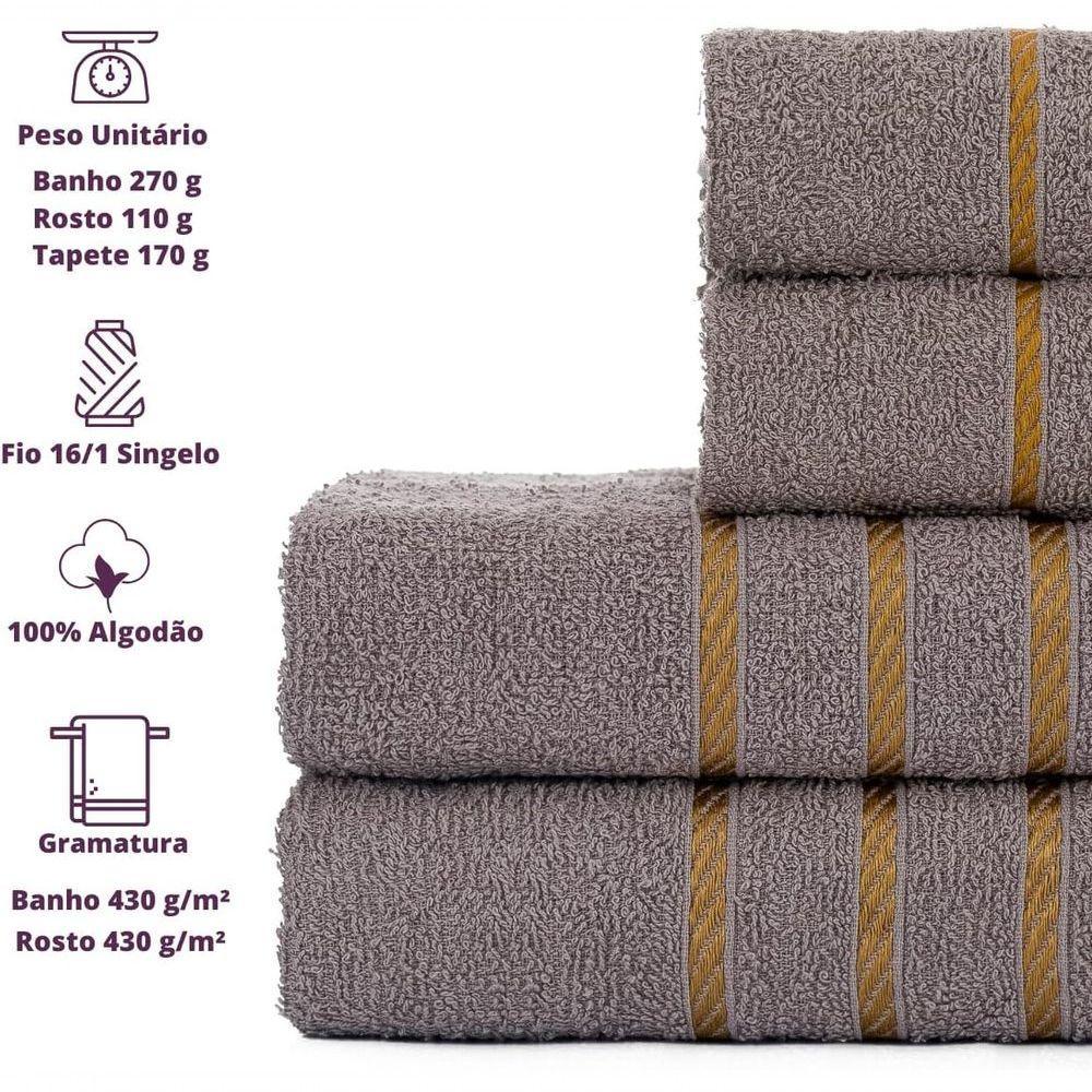 Jogo De Toalha Montreal 2 Banho + 2 Rosto Dourado 100% Algodão Alta Absorção Cinza - 4