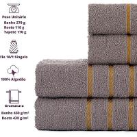 Jogo De Toalha Montreal 2 Banho + 2 Rosto Dourado 100% Algodão Alta Absorção Cinza