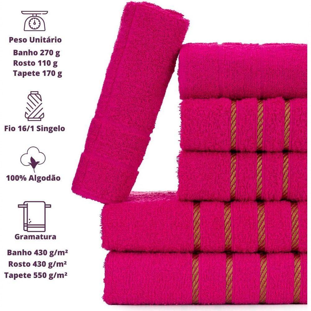 Jogo De Toalha Montreal 2 Banhão + 2 Rosto + 2 Tapete Piso Luxuoso 100% Algodão Rosa Pink - 4