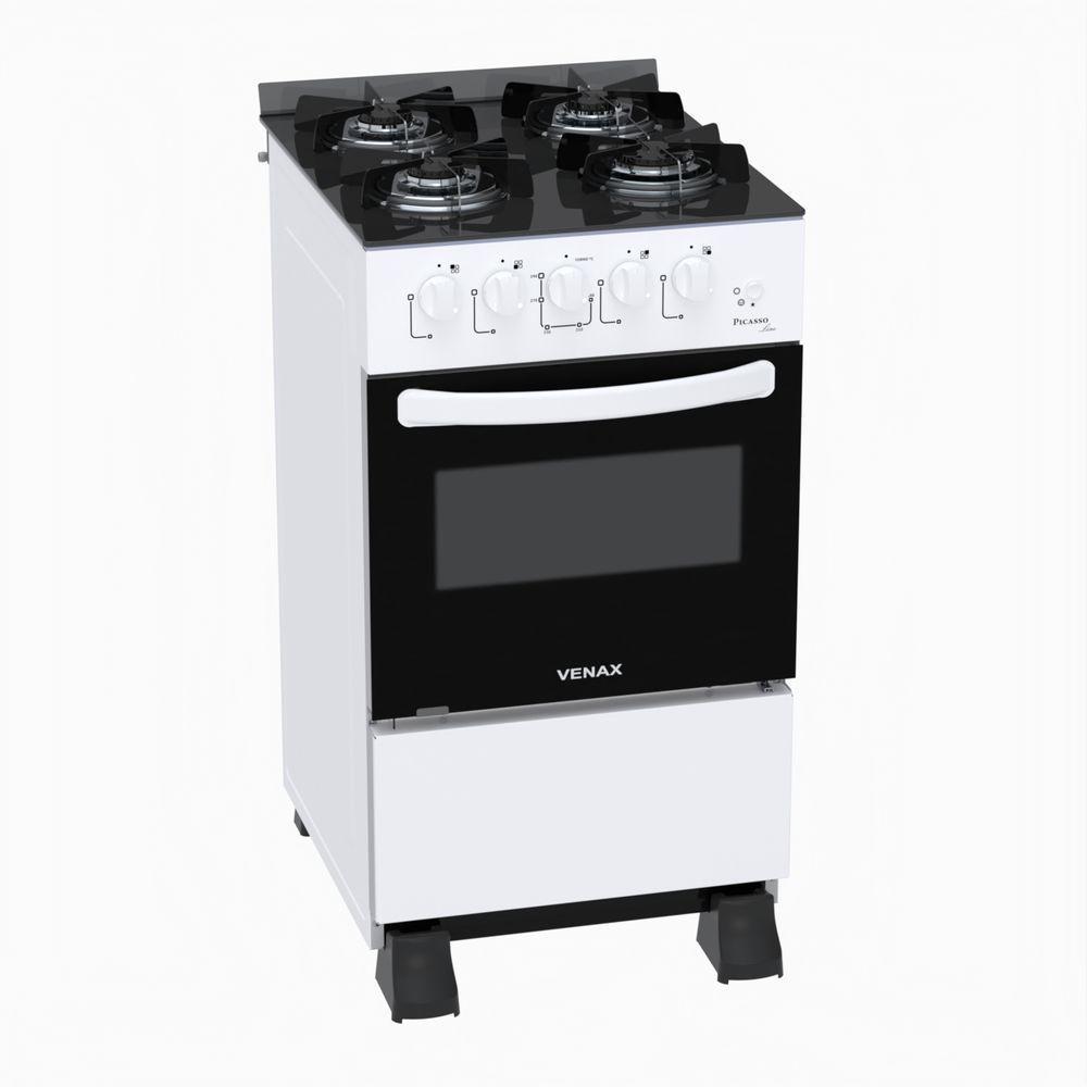 Fogão 4 Bocas Venax Picasso Line Mesa De Vidro Branco Bivolt - 3