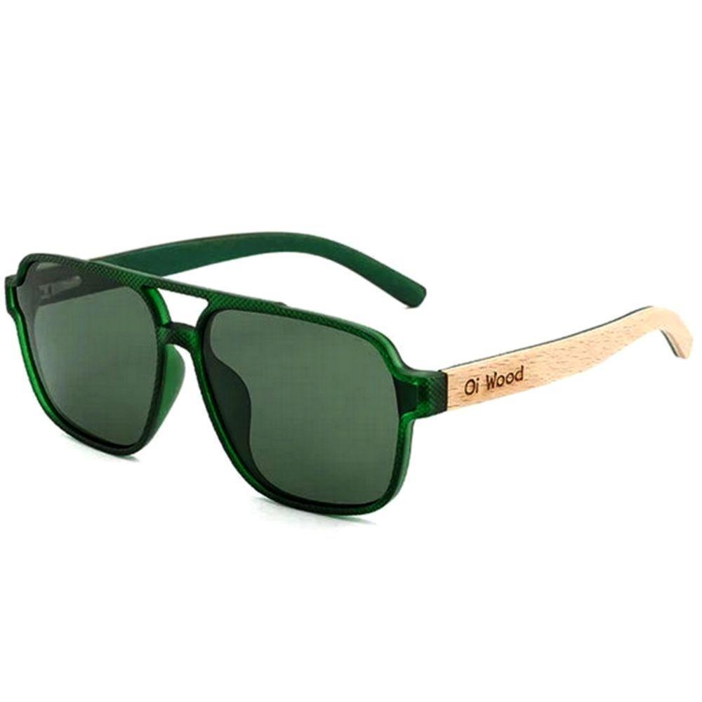 Óculos De Sol Unissex Quadrado Design Madeira Polarizado Com Proteção Uv400 Verde - 1