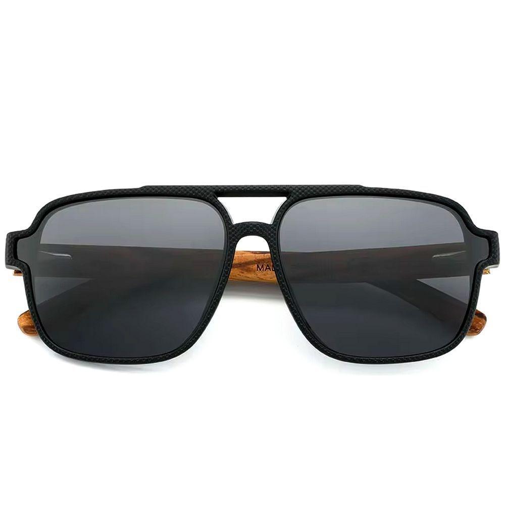 Óculos De Sol Unissex Quadrado Design Madeira Polarizado Com Proteção Uv400 Preto Cinza - 4