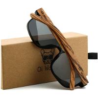 Óculos De Sol Unissex Quadrado Design Madeira Polarizado Com Proteção Uv400 Preto Cinza - 2