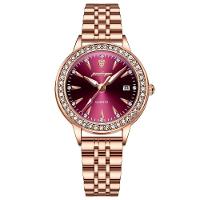 Relógio De Quartzo Elegante Para Mulheres Luxo Com Strass Pulseira De Aço Inoxidável Rosa Dourado Roxo - 1