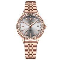 Relógio De Quartzo Elegante Para Mulheres Luxo Com Strass Pulseira De Aço Inoxidável Rosa Ouro Branco - 1