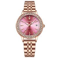 Relógio De Quartzo Elegante Para Mulheres Luxo Com Strass Pulseira De Aço Inoxidável Ouro Rosé Pk - 1