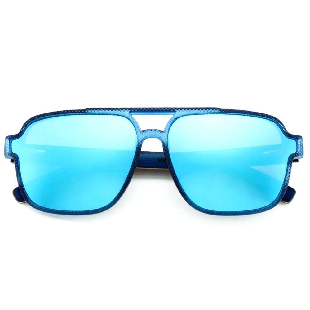 Óculos De Sol Unissex Quadrado Design Madeira Polarizado Com Proteção Uv400 Azul - 3