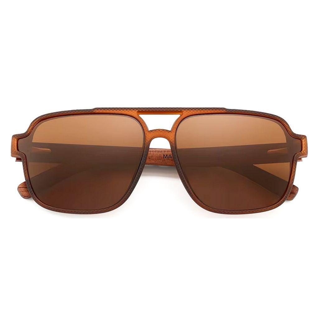 Óculos De Sol Unissex Quadrado Design Madeira Polarizado Com Proteção Uv400 Marrom - 3
