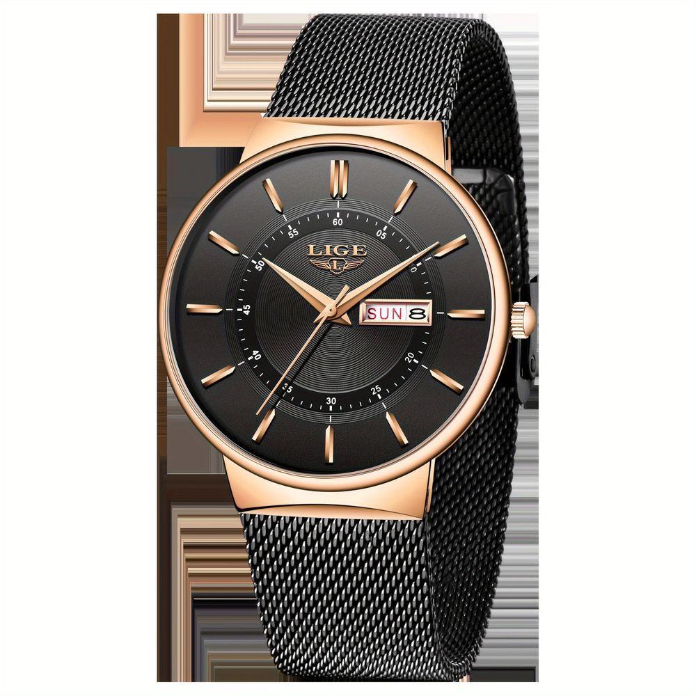 Relógio De Quartzo Lige Com Pulseira De Aço Inoxidável Dourado - 3