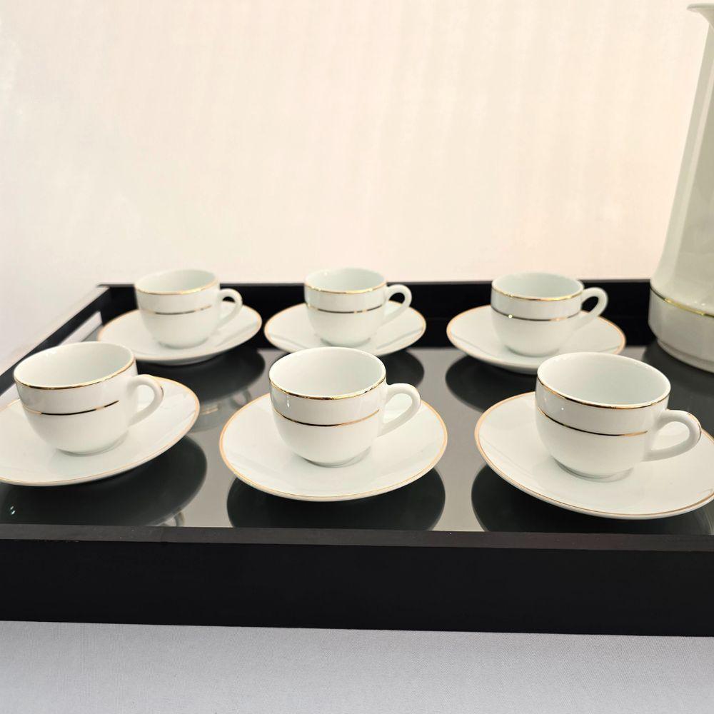 Conjunto Xícaras Com Pires Cafezinho 90ml 12 Peças - Fio Dourado - 4