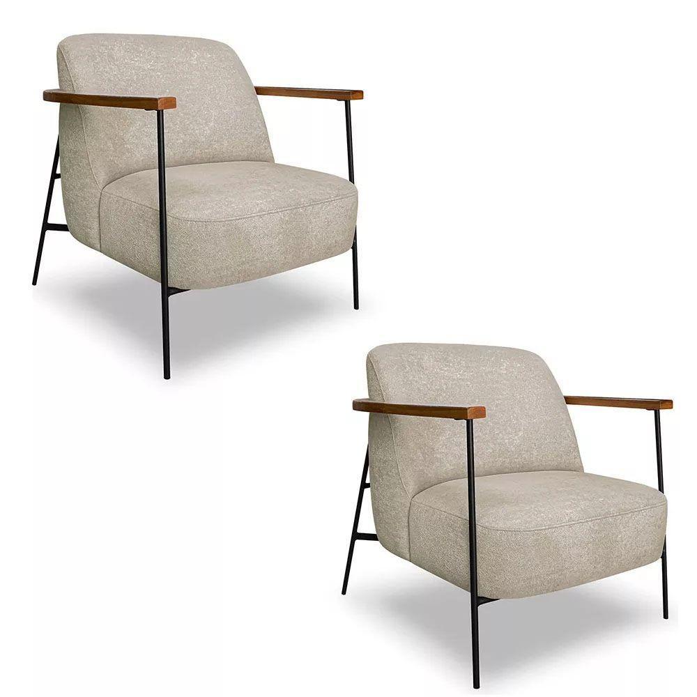 Kit 2 Poltronas Decorativa Eros Linho Bouclê Com Base De Ferro Preto SSX Multicoisas Bege Dourado - 1