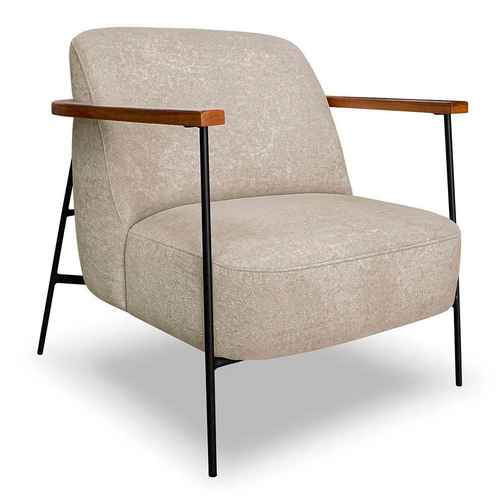 Kit 2 Poltronas Decorativa Eros Linho Bouclê Com Base De Ferro Preto SSX Multicoisas Bege Dourado - 6