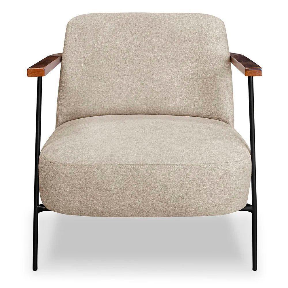 Kit 2 Poltronas Decorativa Eros Linho Bouclê Com Base De Ferro Preto SSX Multicoisas Bege Dourado - 7