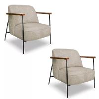 Kit 2 Poltronas Decorativa Eros Linho Bouclê Com Base De Ferro Preto SSX Multicoisas Bege Dourado - 1