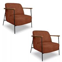 Kit 2 Poltronas Decorativa Eros Linho Bouclê Com Base De Ferro Preto SSX Multicoisas Marrom - 1