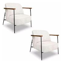 Kit 2 Poltronas Decorativa Eros Linho Bouclê Com Base De Ferro Preto SSX Multicoisas Bege - 1