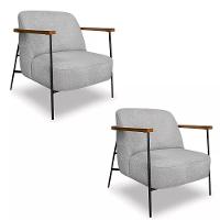 Kit 2 Poltronas Decorativa Eros Linho Bouclê Com Base De Ferro Preto SSX Multicoisas Cinza Claro - 1