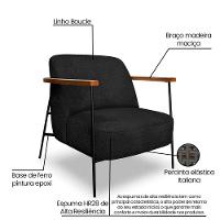 Kit 2 Poltronas Decorativa Eros Linho Bouclê Com Base De Ferro Preto SSX Multicoisas Preto - 2
