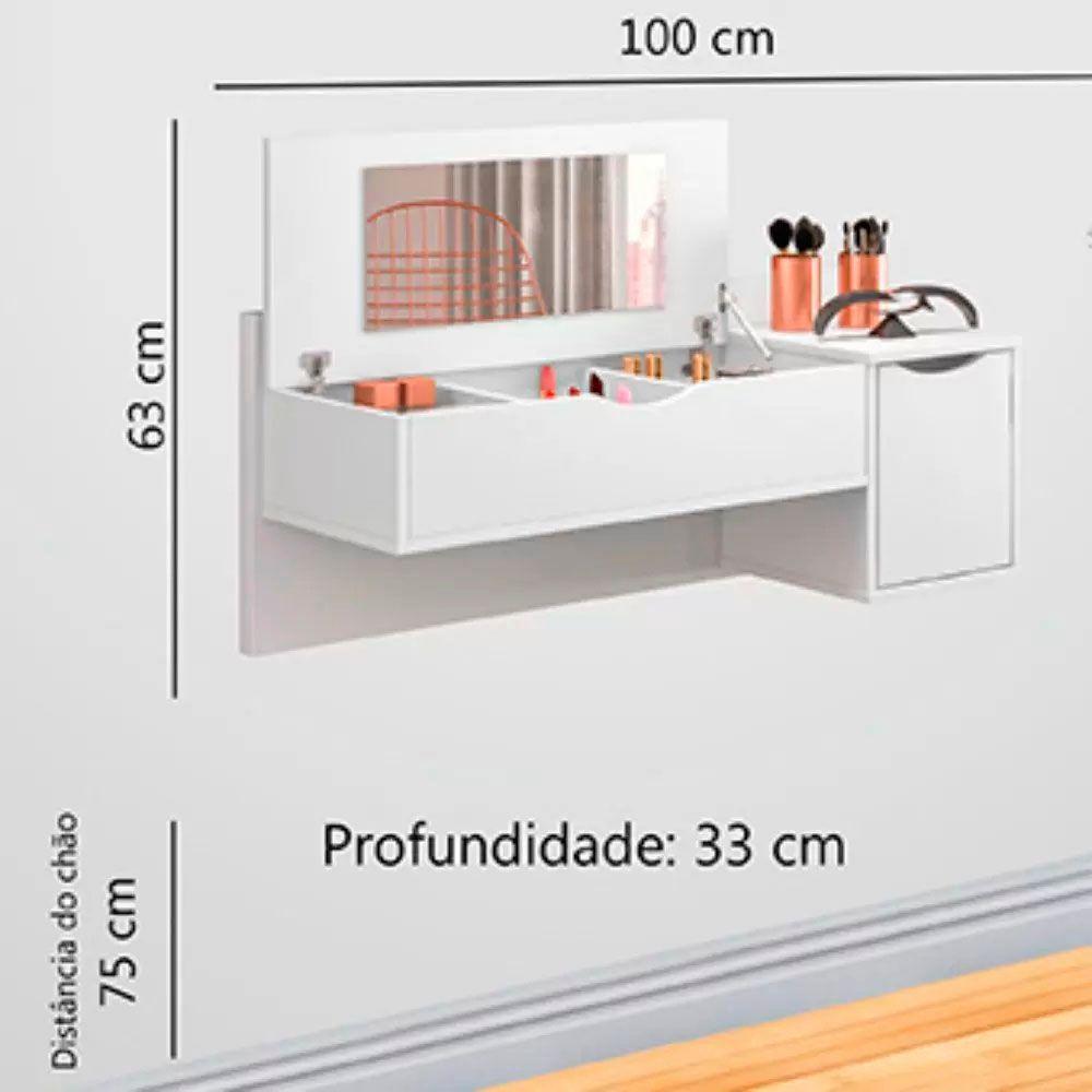 Penteadeira Camarim Blush Suspensa Branco Com 02 Portas E Espelho Albatroz - 2