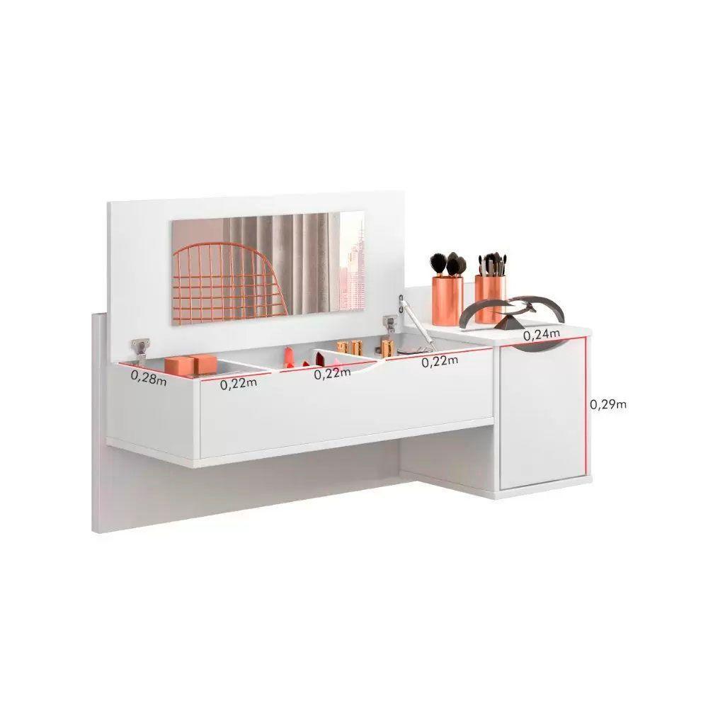 Penteadeira Camarim Blush Suspensa Branco Com 02 Portas E Espelho Albatroz - 3