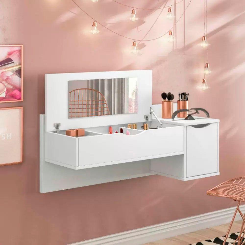 Penteadeira Camarim Blush Suspensa Branco Com 02 Portas E Espelho Albatroz - 5