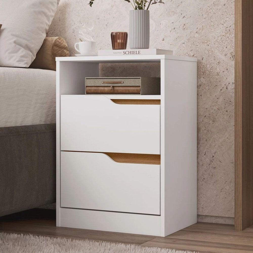 Mesa De Cabeceira 2 Gavetas Sem Pés Sole Albatroz Cinamomo Off White - 4