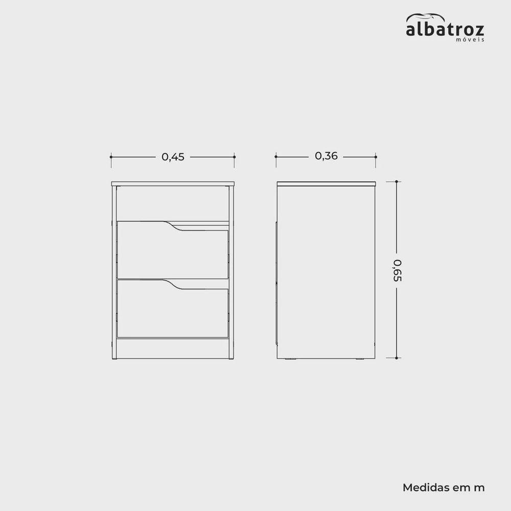 Mesa De Cabeceira 2 Gavetas Sem Pés Sole Albatroz Nature Titanium - 2