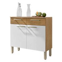 Balcão De Cozinha 90cm Nala 2 Portas 2 Gavetas Kits Paraná Freijó Supremo Ripado - 1