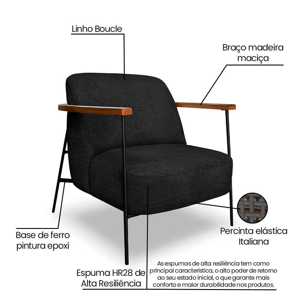 Poltrona Decorativa Eros Linho Bouclê Com Base De Ferro Preto SSX Multicoisas Preto - 2