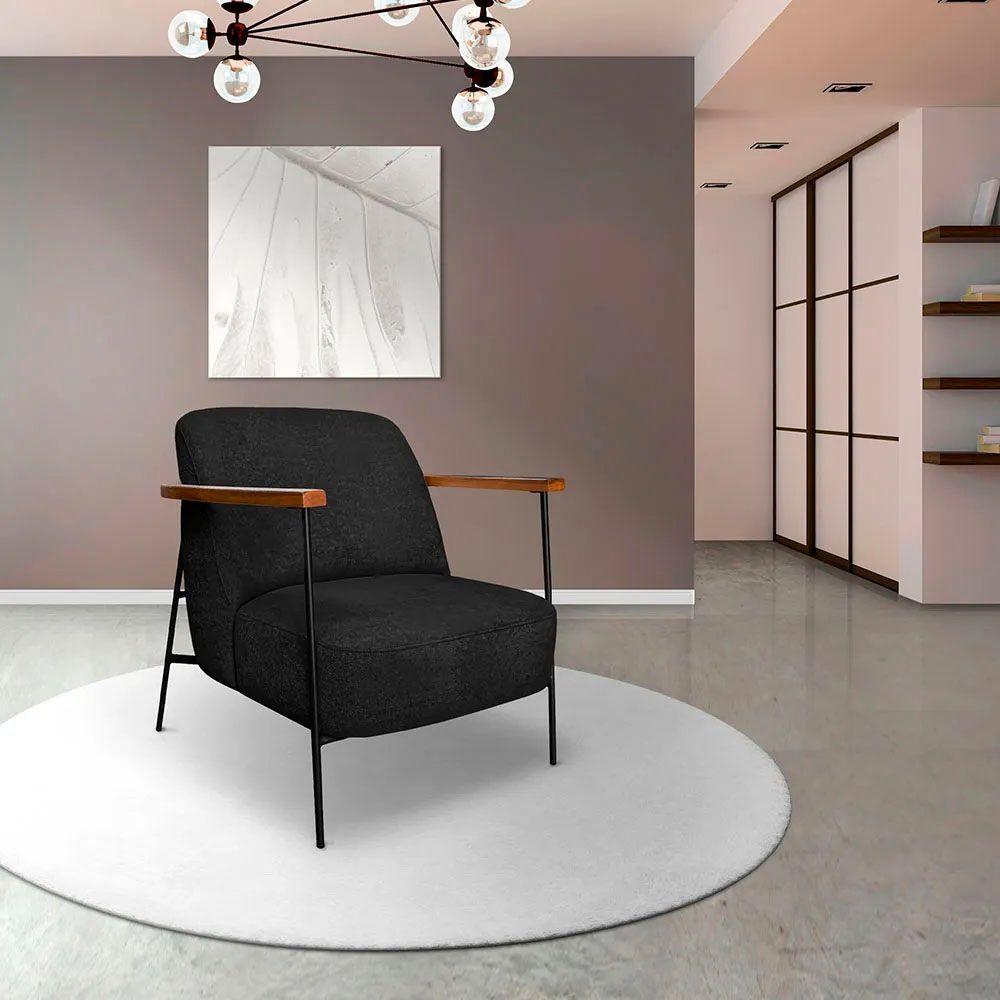 Poltrona Decorativa Eros Linho Bouclê Com Base De Ferro Preto SSX Multicoisas Preto - 7