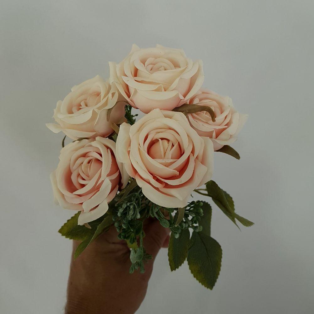 Flor Artificial Buquê Com 5 Rosas 30cm - 5