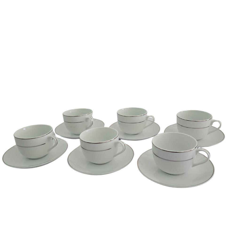 Conjunto Xícaras Com Pires Chá 220ml 12 Peças Fio Prata Duplo - 1