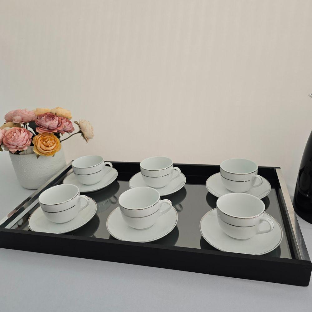 Conjunto Xícaras Com Pires Chá 220ml 12 Peças Fio Prata Duplo - 4