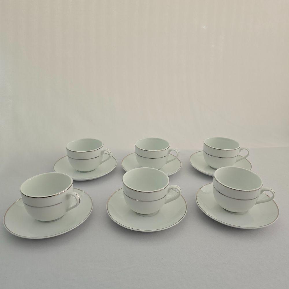 Conjunto Xícaras Com Pires Chá 220ml 12 Peças Fio Prata Duplo - 6