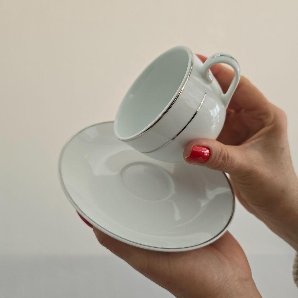 Conjunto Xícaras Com Pires Chá 220ml 12 Peças Fio Prata Duplo - 10