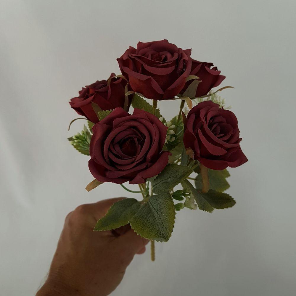 Flor Artificial Buquê Com 5 Rosas 30cm - 2