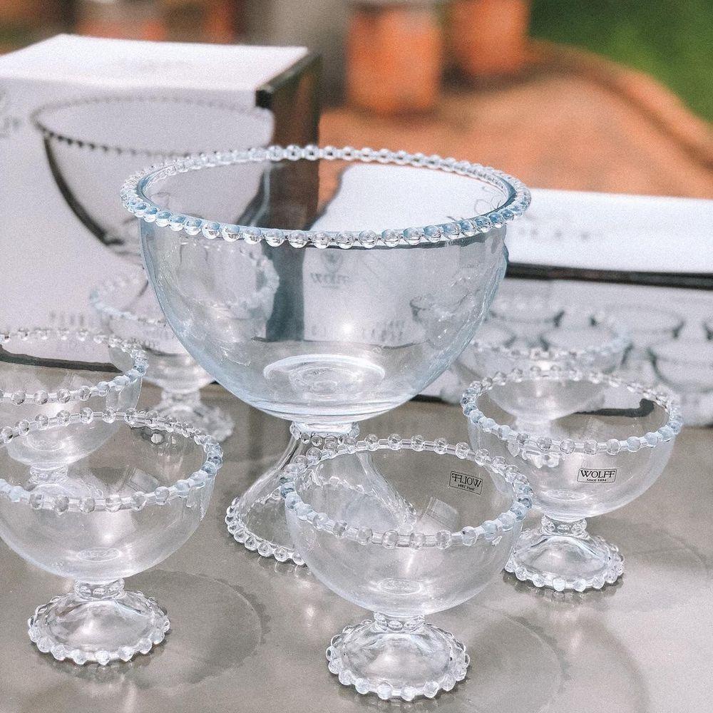 Combo Sobremesa - 1 Taça Grande + 6 Taças Pequenas Pearl Bolinha Wolff Transparente - 2
