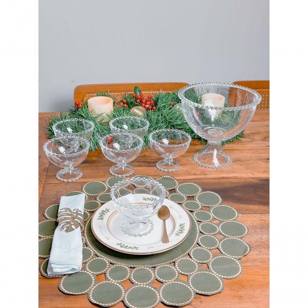 Combo Sobremesa - 1 Taça Grande + 6 Taças Pequenas Pearl Bolinha Wolff Transparente - 3