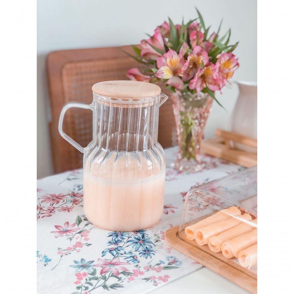 Jarra Vidro Canelado Com Tampa Bambu 1 Litro - 2