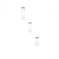 Kit 3 Potes De Vidro Canelados Com Tampa Bambu - 1