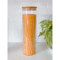 Kit 3 Potes De Vidro Canelados Com Tampa Bambu - 3