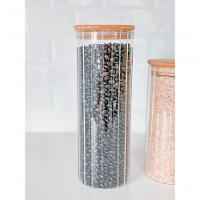 Kit 3 Potes De Vidro Canelados Com Tampa Bambu