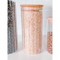 Kit 3 Potes De Vidro Canelados Com Tampa Bambu - 5