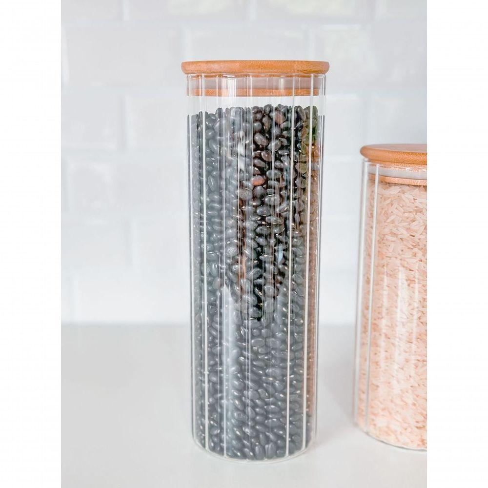 Pote De Vidro Canelado Com Tampa Bambu Wolff 1,1 Litros - 2