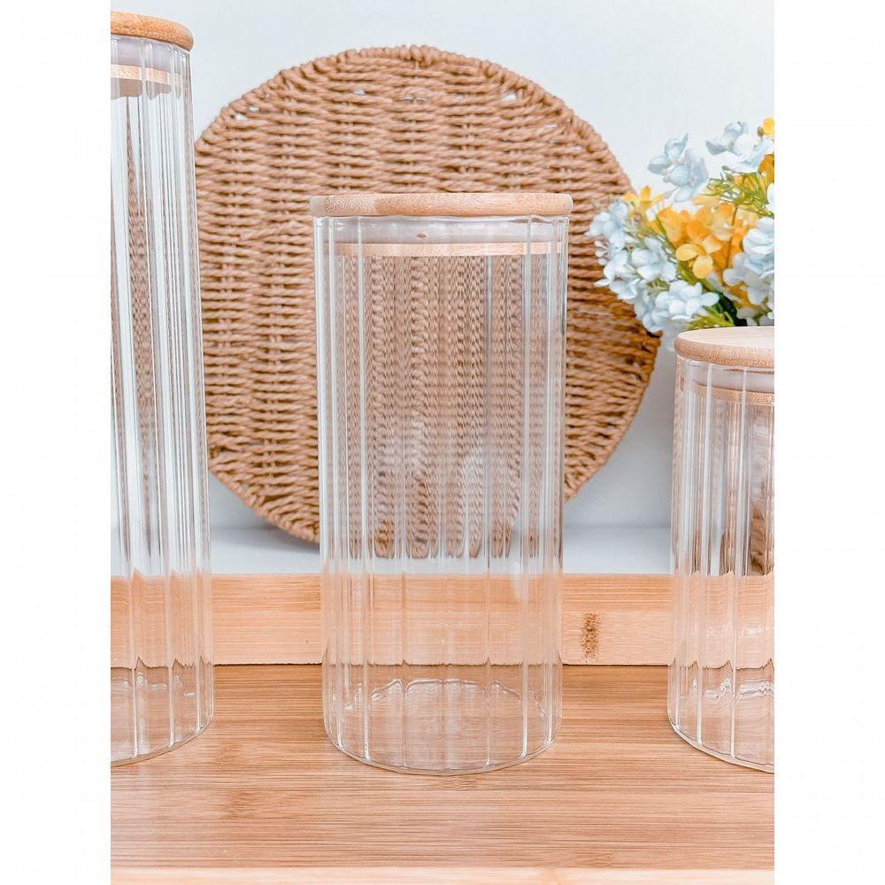 Pote De Vidro Canelado Com Tampa Bambu Wolff 1,1 Litros - 3