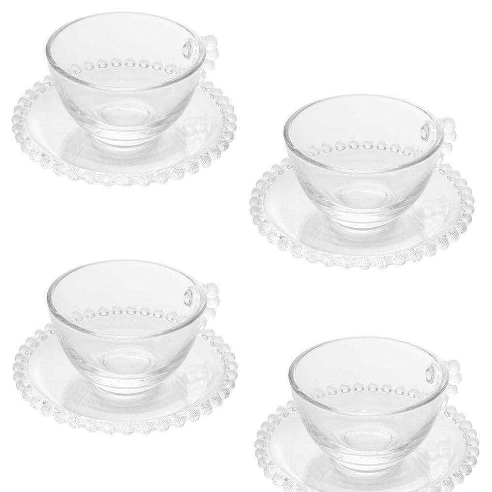 Conjunto 4 Xícaras De Chá Com Pires Pearl Wolff 180 Ml Transparente - 1